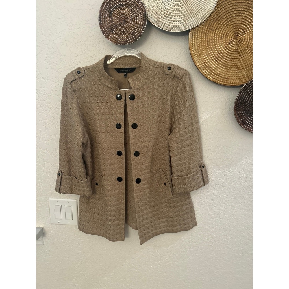 Ming Wang beige knit cardigan coat with a textured pattern size M